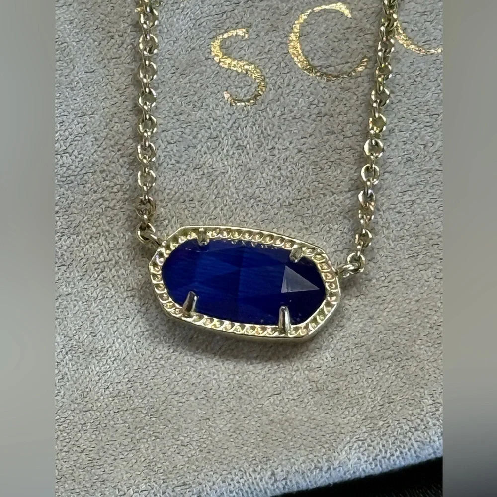 Kendra Scott Elisa Gold Pendant Necklace in cobalt blue catseye glass - Picture 3 of 8